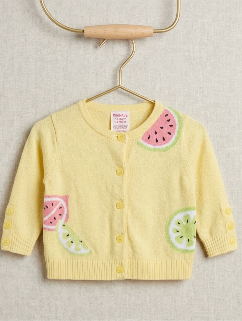 Gymboree Baby Girl Yellow Pink Gree Fruit Cardigan 3-6M